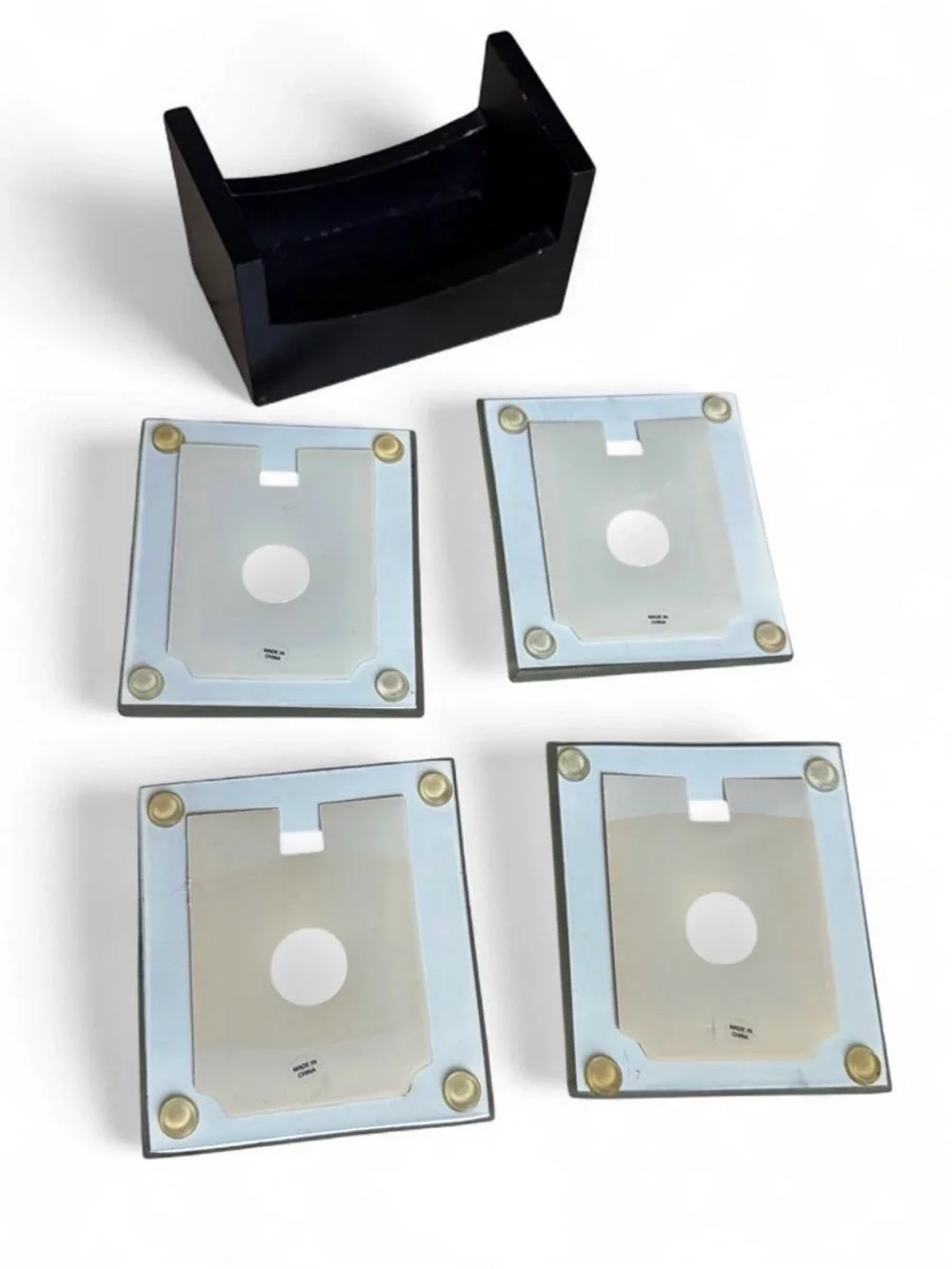 Glass Photo Coaster set with Wooden Holder - Set of 4
